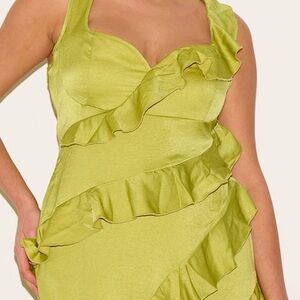 PrettyLittleThing Lime Asymmetrical Ruffle Dress
